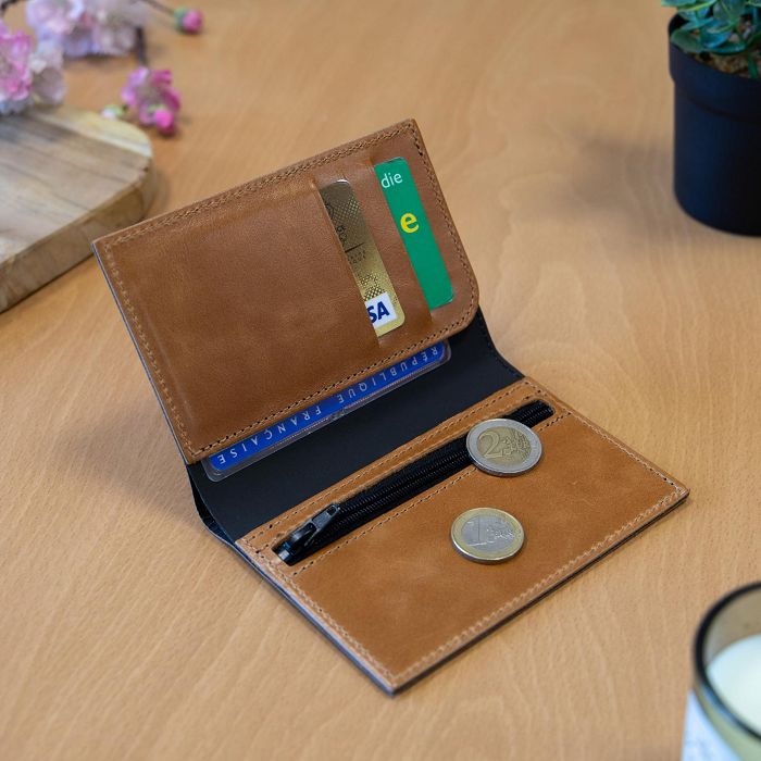  PORTEFEUILLE VERTICAL EN CUIR VERITABLE MARRON CLAIR