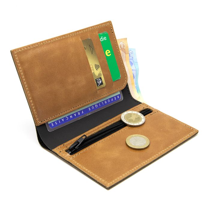  PORTEFEUILLE VERTICAL EN CUIR VERITABLE MARRON CLAIR