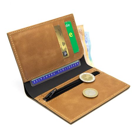  PORTEFEUILLE VERTICAL EN CUIR VERITABLE MARRON CLAIR