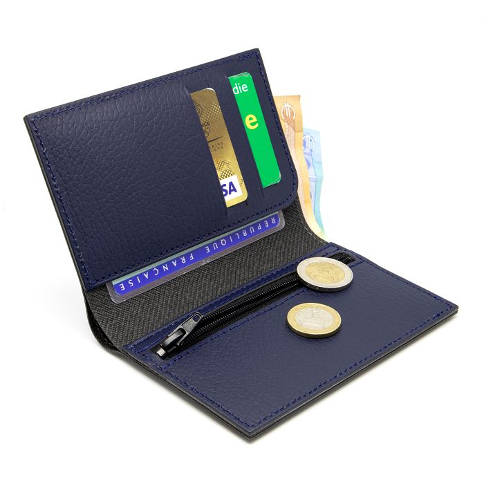  PORTEFEUILLE VERTICAL EN CUIR RECYCLÉ BLEU MARINE