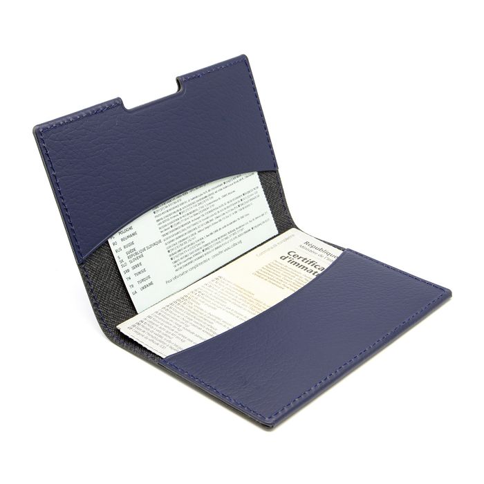  PORTE-PASSEPORT / CARTE GRISE / ASSURANCE CUIR RECYCLÉ BLEU MARIN