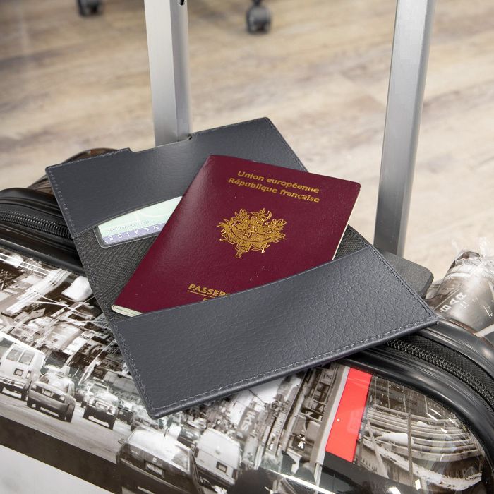  PORTE-PASSEPORT / CARTE GRISE / ASSURANCE CUIR RECYCLÉ GRIS