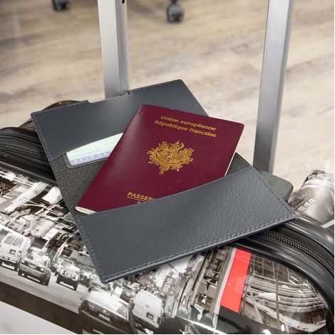  PORTE-PASSEPORT / CARTE GRISE / ASSURANCE CUIR RECYCLÉ GRIS