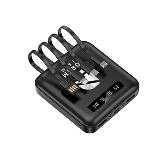  BATTERIE DE SECOURS AVEC 4 CABLES - 10 000 MAH NOIRE
