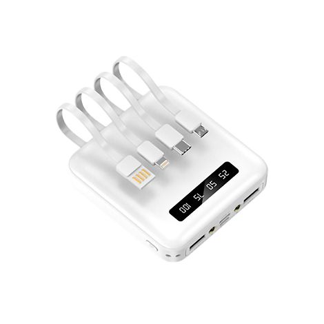  BATTERIE DE SECOURS AVEC 4 CABLES - 10 000 MAH BLANC
