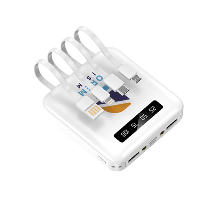  BATTERIE DE SECOURS AVEC 4 CABLES - 10 000 MAH BLANC