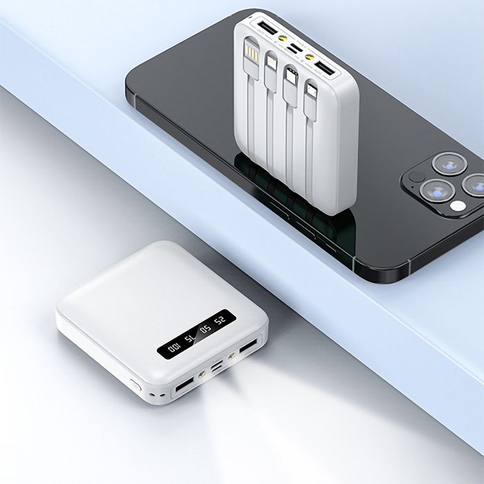  BATTERIE DE SECOURS AVEC 4 CABLES - 10 000 MAH BLANC