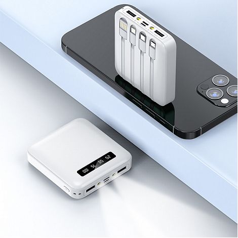  BATTERIE DE SECOURS AVEC 4 CABLES - 10 000 MAH BLANC