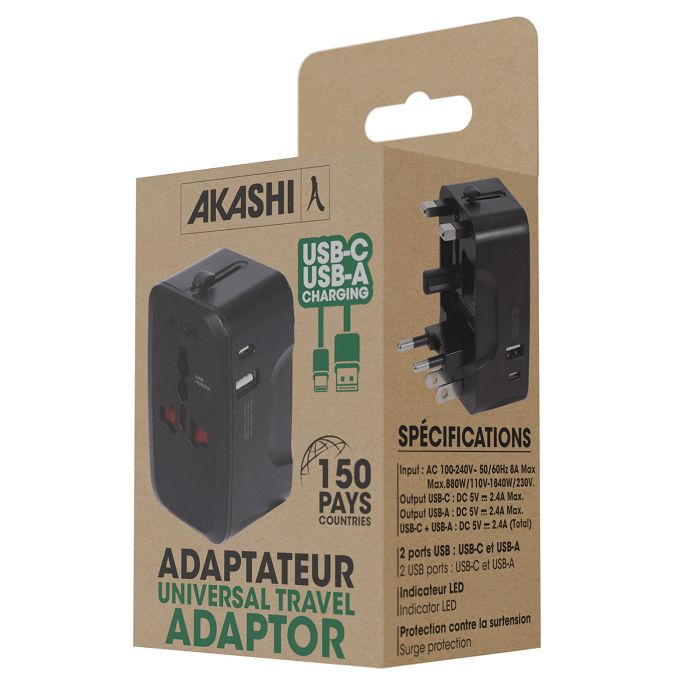  KOJIMA - ADAPTATEUR UNIVERSEL DE VOYAGE AVEC SORTIES USB-C ET USB