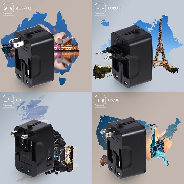  KOJIMA - ADAPTATEUR UNIVERSEL DE VOYAGE AVEC SORTIES USB-C ET USB