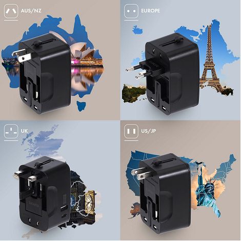  KOJIMA - ADAPTATEUR UNIVERSEL DE VOYAGE AVEC SORTIES USB-C ET USB