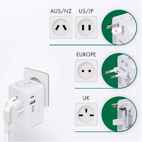  KOJIMA - ADAPTATEUR UNIVERSEL DE VOYAGE AVEC SORTIES USB-C ET USB