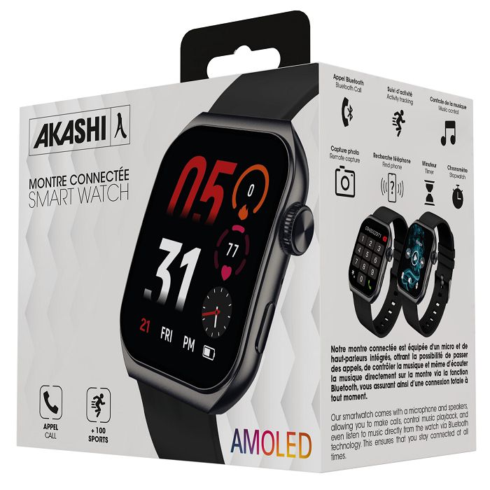  SHOKKA - MONTRE CONNECTEE NOIRE AVEC ECRAN AMOLED INCURVE