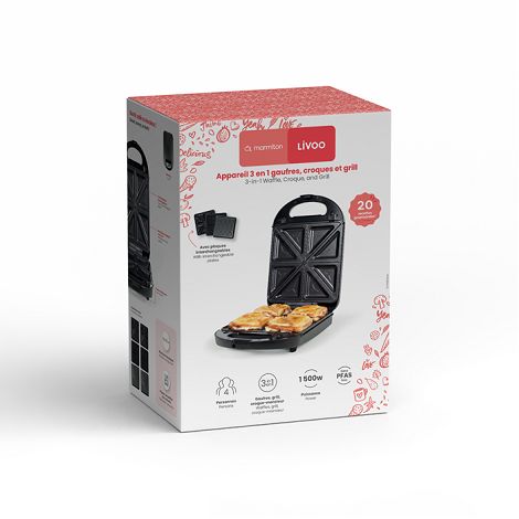  Appareil 3 en 1 gaufres, croques et grill 4 personnes - Livoo x M