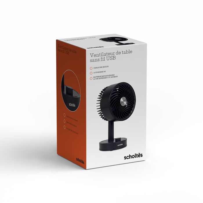  Ventilateur de table sans fil USB - Noir