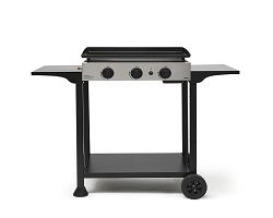 Plancha gaz 3 brûleurs sur chariot - Gris