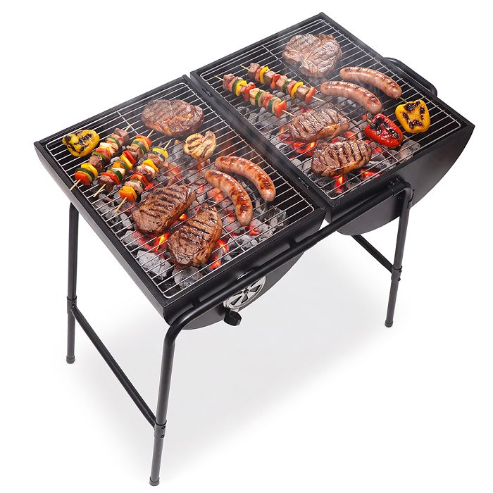  Barbecue charbon double surface de cuisson - Noir