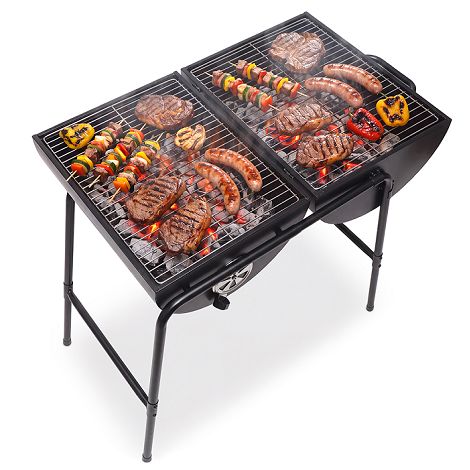  Barbecue charbon double surface de cuisson - Noir