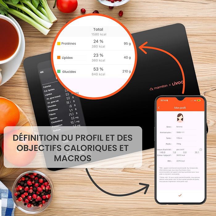  Balance de cuisine nutritionnelle connectée - Livoo x Marmiton - 