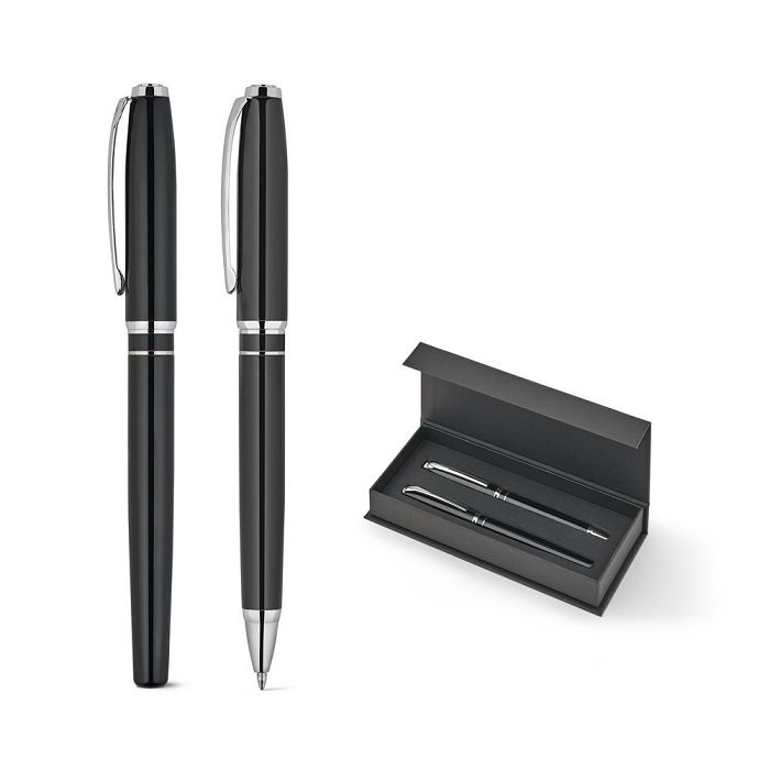 Coffret haut de gamme comprenant 1 stylo à bille et 1 stylo roller en cuivre et acier