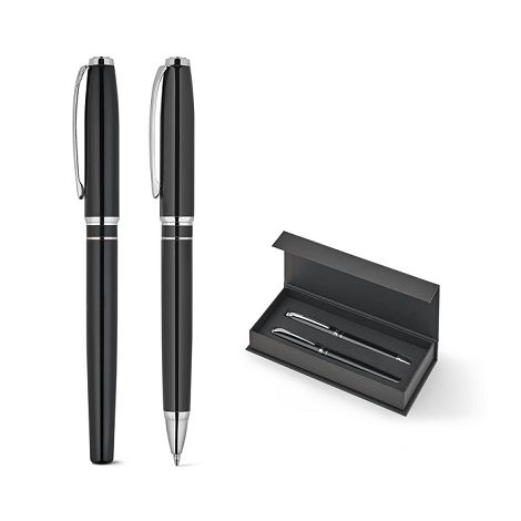  Coffret haut de gamme comprenant 1 stylo à bille et 1 stylo roller en cuivre et acier