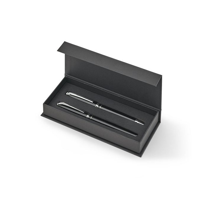  Coffret haut de gamme comprenant 1 stylo à bille et 1 stylo roller en cuivre et acier