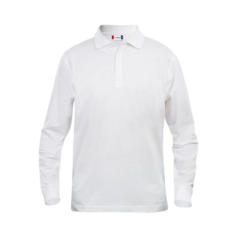 Polo piqué homme manches longues blanc