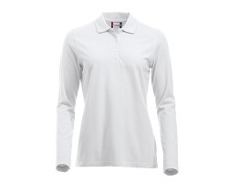Polo piqué femme manches longues blanc