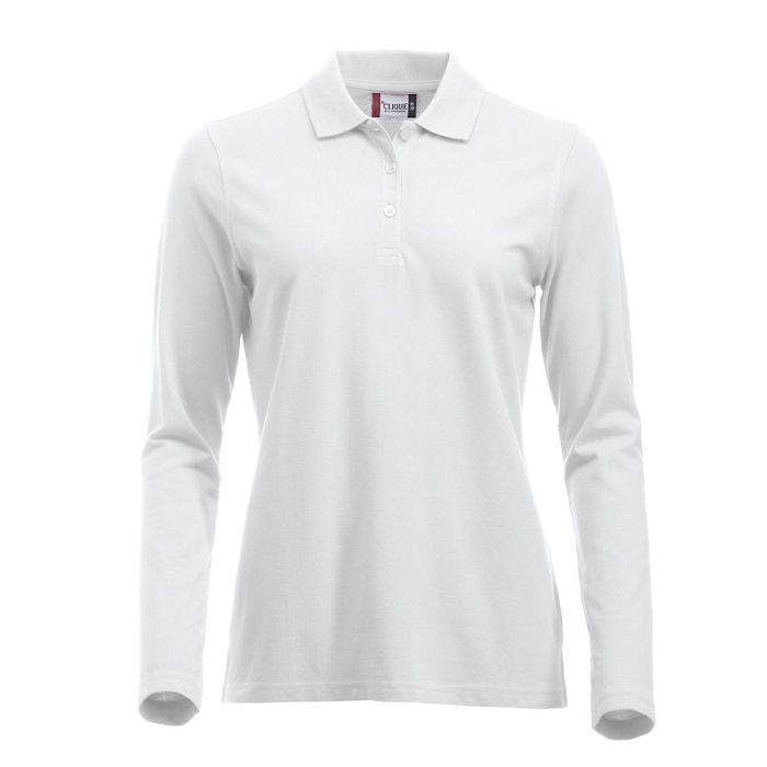 Polo piqué femme manches longues blanc