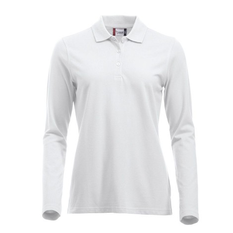 Polo piqué femme manches longues blanc