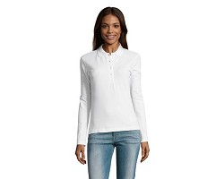 Polo femme manches longues publicitaire blanc