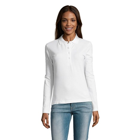 Polo femme manches longues publicitaire blanc