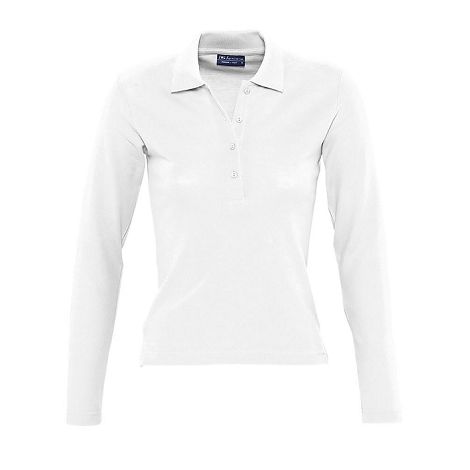 Polo femme manches longues publicitaire blanc