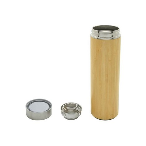 Bouteille publicitaire isotherme en bambou avec infuseur