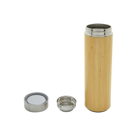 Bouteille publicitaire isotherme en bambou avec infuseur
