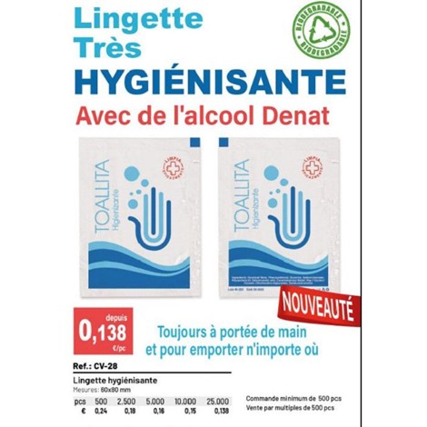Serviette hygiénisante pour les mains