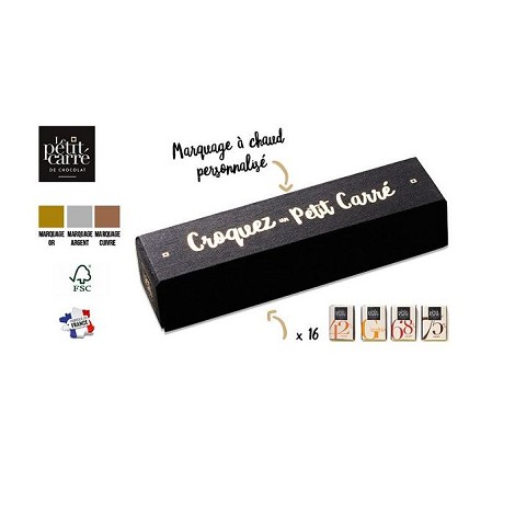 Coffret contenant 16 carrés de chocolat