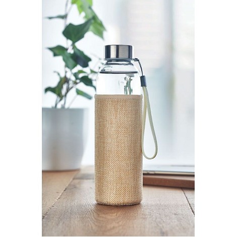 Bouteille publicitaire avec housse en jute