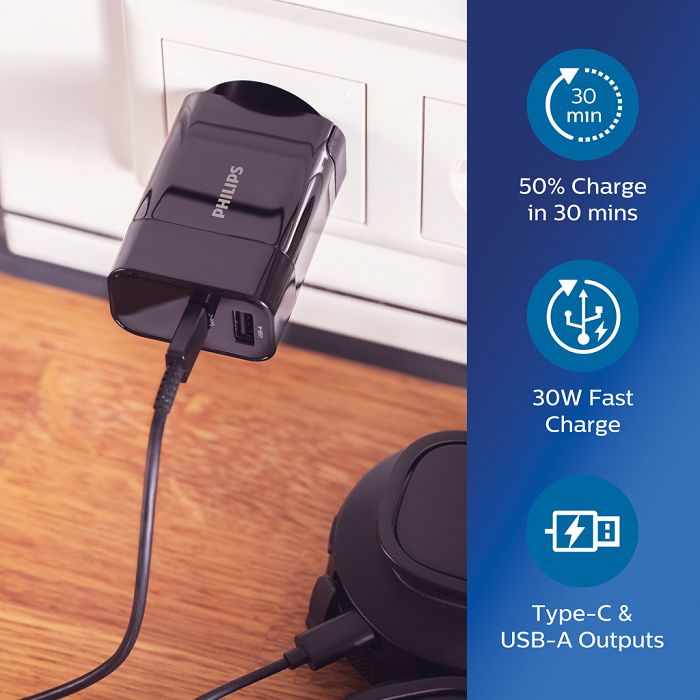  Chargeur Mural Philips, USB 30W Ultra Rapide