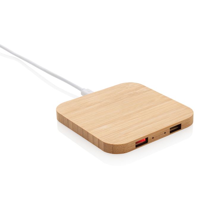  Chargeur à induction 5W en bambou avec double port USB