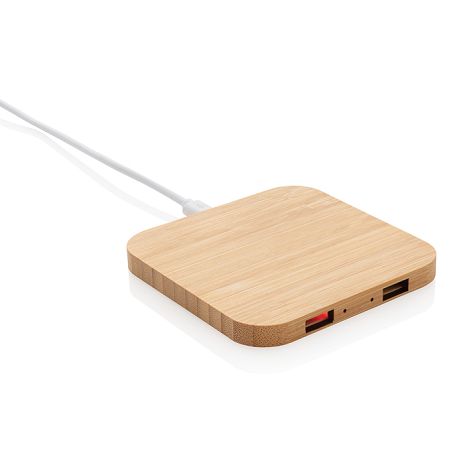 Chargeur à induction 5W en bambou avec double port USB