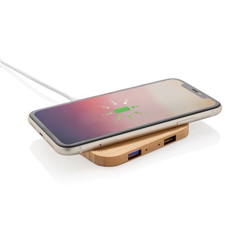 Chargeur à induction 5W en bambou avec double port USB