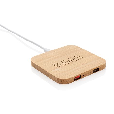 Chargeur à induction 5W en bambou avec double port USB