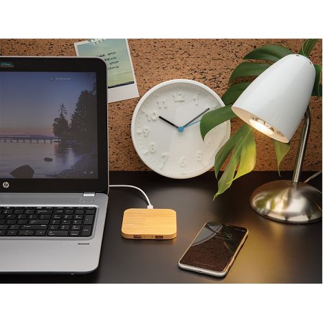 Chargeur à induction 5W en bambou avec double port USB