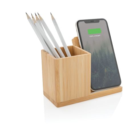 Chargeur sans fil en bambou 5W avec porte-stylo Calgary