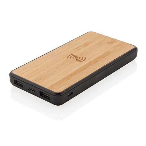 Batterie de secours 8000 mAh en bambou à induction 5W