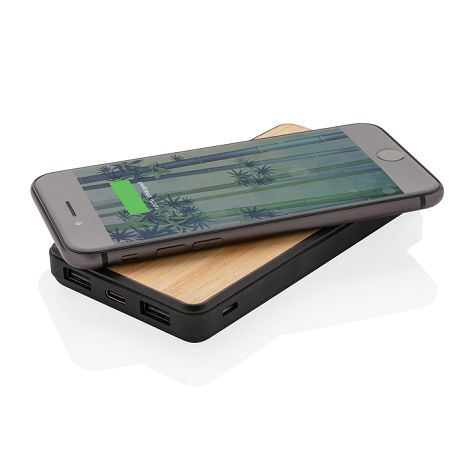 Batterie de secours 8000 mAh en bambou à induction 5W