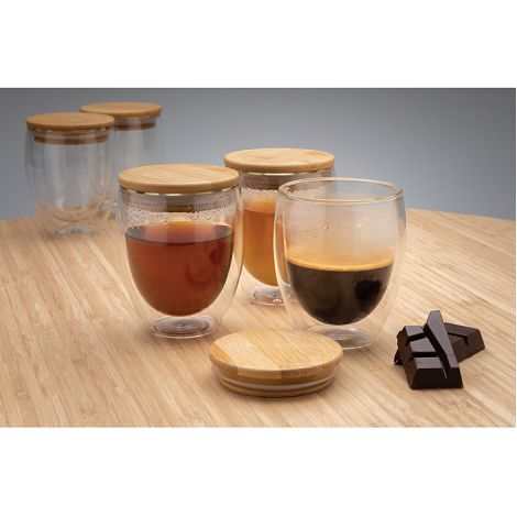 Set de 2 verres double paroi 250ml avec couvercle en bambou