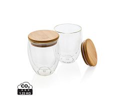 Set de 2 verres double paroi 250ml avec couvercle en bambou