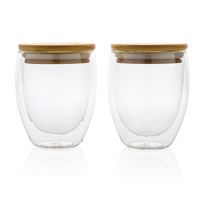  Set de 2 verres double paroi 250ml avec couvercle en bambou